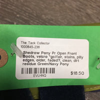 Pr Open Front Boots, velcro *gc/fair, stains, pilly edges, older, faded?, clean, dirt residue
