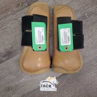 Open Front Boots, velcro *gc/fair, stained, discolored, scrapes, hairy, 1 squished, older
