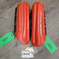 Pr Open Front Boots, velcro *gc, scuffs, dirt, scrapes, rubs, faded, hair, velcro threads & curled, stains
