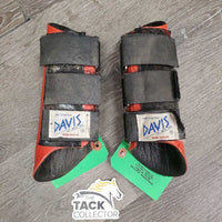 Pr Open Front Boots, velcro *gc, scuffs, dirt, scrapes, rubs, faded, hair, velcro threads & curled, stains
