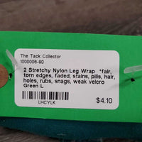2 Stretchy Nylon Leg Wrap *fair, torn edges, faded, stains, pills, hair, holes, rubs, snags, weak velcro
