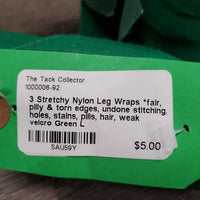 3 Stretchy Nylon Leg Wraps *fair, pilly & torn edges, undone stitching, holes, stains, pills, hair, weak velcro