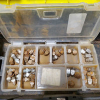 Cork Kit: Box, 2 Taps, 3 wrenches, cork plugs, nail, 95 Assorted Corks *gc/fair, dirty, rusty
