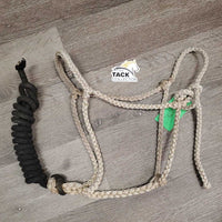 Narrow Braided Rope Halter, attach narrow Nylon Lead Rope *gc, rubs, dirty, dingy, stains, rubs, frays, snags
