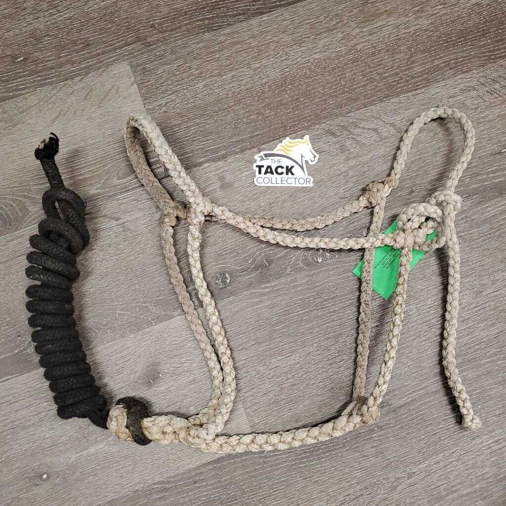 Narrow Braided Rope Halter, attach narrow Nylon Lead Rope *gc, rubs, dirty, dingy, stains, rubs, frays, snags