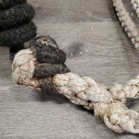 Narrow Braided Rope Halter, attach narrow Nylon Lead Rope *gc, rubs, dirty, dingy, stains, rubs, frays, snags
