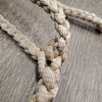 Narrow Braided Rope Halter, attach narrow Nylon Lead Rope *gc, rubs, dirty, dingy, stains, rubs, frays, snags
