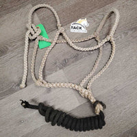 Narrow Braided Rope Halter, attach narrow Nylon Lead Rope *gc, rubs, dirty, dingy, stains, rubs, frays, snags
