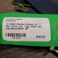 2x Nylon Blanket Straps, 2x "T Bar" Ends, adj *vgc, clean, mnr rust
