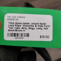 Thick Nylon Halter, attach Nylon Lead Rope "Paisanito & Polo Farm" *fair, rubs, dirty, dingy, rusty, hair