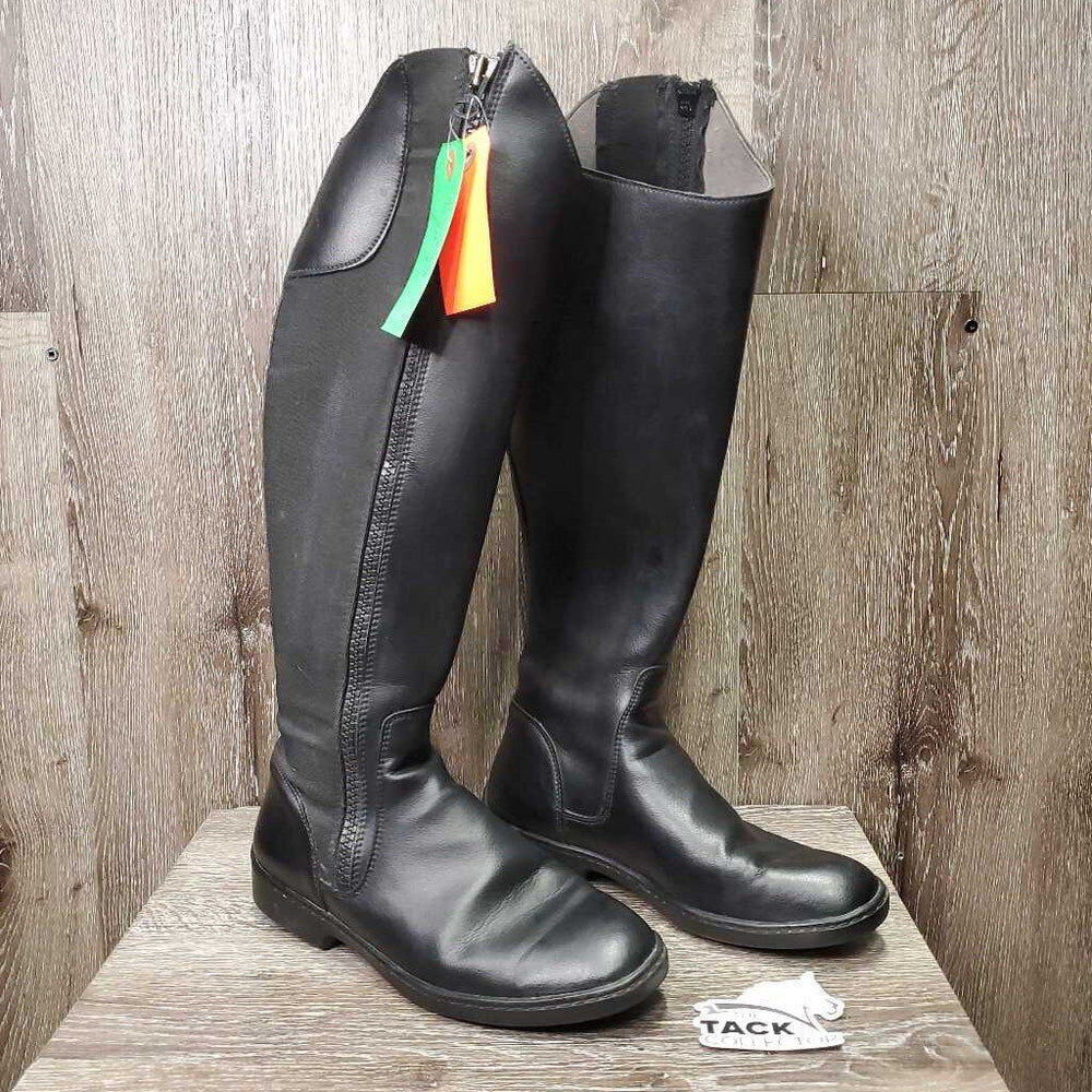 Synthetic Leather & Elastic Dress Boots, Zips *xc/vgc, clean, mnr dust, stains, creased & stretched elastics, pilly inside