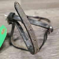 Pr POW Spurs, Thick Narrow Leather Spur Straps *vgc, clean, mnr scratches, straps: stiff, mnr dirt, scrapes, mismatchedcracks
