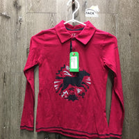 JUNIORS LS Polo Shirt, 1/4 Button Up *gc, mnr faded?