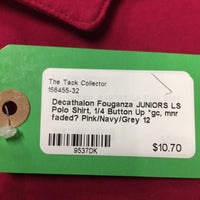 JUNIORS LS Polo Shirt, 1/4 Button Up *gc, mnr faded?
