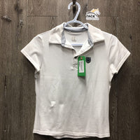 JUNIORS SS Polo Shirt, 1/4 Button Up *gc, loose button thread, rubs
