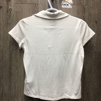 JUNIORS SS Polo Shirt, 1/4 Button Up *gc, loose button thread, rubs
