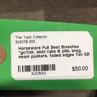 Full Seat Breeches *gc/fair, seat rubs & pills, snag, seam puckers, faded edges, loose waist buckle

