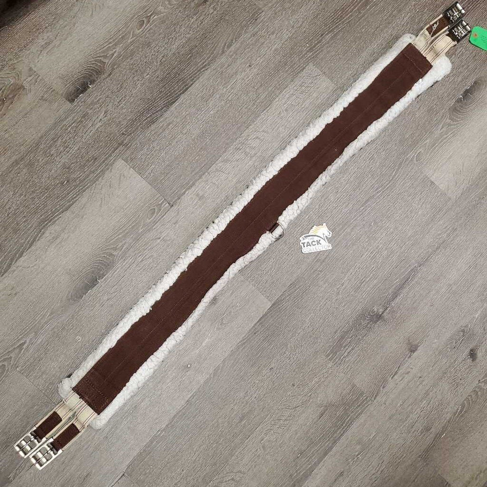 Nylon Web Fleece Lined Girth, 2x els, D Ring *gc, clean, hairy, clumpy, curled edges, popped & stretched elastics, thin & holey corners