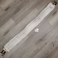 Nylon Web Fleece Lined Girth, 2x els, D Ring *gc, clean, hairy, clumpy, curled edges, popped & stretched elastics, thin & holey corners
