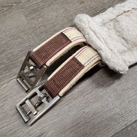 Nylon Web Fleece Lined Girth, 2x els, D Ring *gc, clean, hairy, clumpy, curled edges, popped & stretched elastics, thin & holey corners
