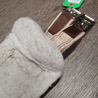 Nylon Web Fleece Lined Girth, 2x els, D Ring *gc, clean, hairy, clumpy, curled edges, popped & stretched elastics, thin & holey corners