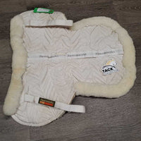 Shimmable Quilt Sheepskin Half Pad, rolled edge *vgc, v. puckered, clumpy, mnr hair, stains, dingy, pills, stiff
