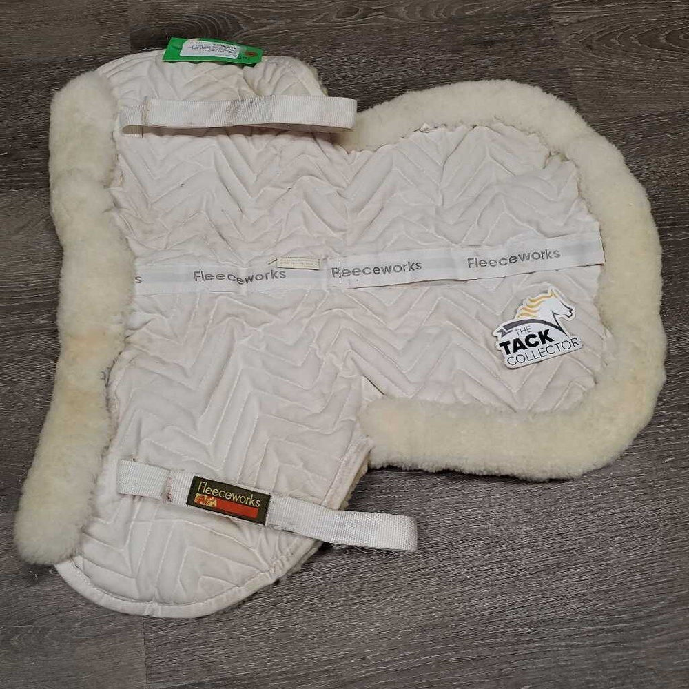 Shimmable Quilt Sheepskin Half Pad, rolled edge *vgc, v. puckered, clumpy, mnr hair, stains, dingy, pills, stiff