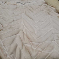Shimmable Quilt Sheepskin Half Pad, rolled edge *vgc, v. puckered, clumpy, mnr hair, stains, dingy, pills, stiff