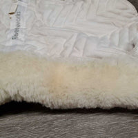 Shimmable Quilt Sheepskin Half Pad, rolled edge *vgc, v. puckered, clumpy, mnr hair, stains, dingy, pills, stiff
