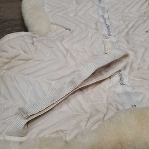 Shimmable Quilt Sheepskin Half Pad, rolled edge *vgc, v. puckered, clumpy, mnr hair, stains, dingy, pills, stiff