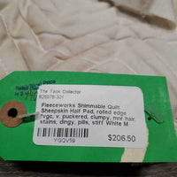 Shimmable Quilt Sheepskin Half Pad, rolled edge *vgc, v. puckered, clumpy, mnr hair, stains, dingy, pills, stiff
