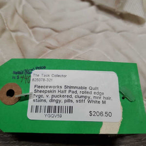 Shimmable Quilt Sheepskin Half Pad, rolled edge *vgc, v. puckered, clumpy, mnr hair, stains, dingy, pills, stiff
