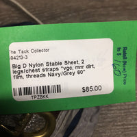 Nylon Stable Sheet, 2 legs/chest straps *vgc, mnr dirt, film, threads