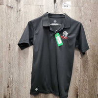 JUNIORS SS Polo Shirt, 1/4 Button up "Weatland Pony Club" *gc, pills, snags
