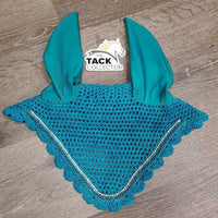 Crochet Fly Veil Ear Bonnet, 2x bling, 1x piping *vgc/xc, mnr stains
