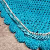 Crochet Fly Veil Ear Bonnet, 2x bling, 1x piping *vgc/xc, mnr stains
