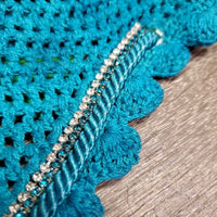 Crochet Fly Veil Ear Bonnet, 2x bling, 1x piping *vgc/xc, mnr stains
