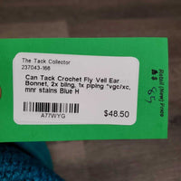 Crochet Fly Veil Ear Bonnet, 2x bling, 1x piping *vgc/xc, mnr stains
