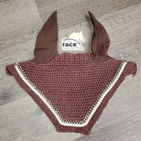 Crochet Fly Veil Ear Bonnet, 2x bling, 1x piping *vgc, clean, Bling: missing & curled/twisted
