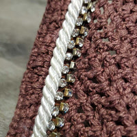 Crochet Fly Veil Ear Bonnet, 2x bling, 1x piping *vgc, clean, Bling: missing & curled/twisted