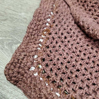 Crochet Fly Veil Ear Bonnet, 2x bling, 1x piping *vgc, clean, Bling: missing & curled/twisted