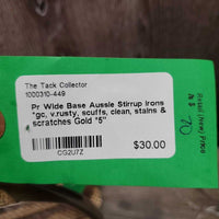 Pr Wide Base Aussie Stirrup Irons *gc, v.rusty, scuffs, clean, stains & scratches
