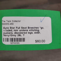 Full Seat Breeches *gc, v.faded, mnr undone stitching, puckers, discolored legs, older
