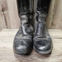 Dressage Boots, zips *gc/fair, v.scraped, stains, dirty & rubbed, older, stiff zips
