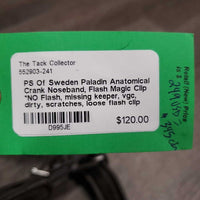Anatomical Crank Noseband, Flash Magic Clip *NO Flash, missing keeper, vgc, dirty, scratches, loose flash clip
