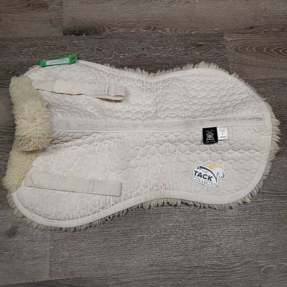 Sheepskin Quilt Half Pad *gc, clean, clumpy, dingy, stains, mnr hair, rubs, puckers