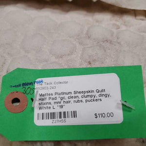 Sheepskin Quilt Half Pad *gc, clean, clumpy, dingy, stains, mnr hair, rubs, puckers