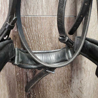 Rsd Padded Monocrown Dressage Double Bridle, crank, bling, thick rubber lined reins *vgc, mnr dirt, scrapes & residue, folded buckle guard