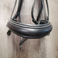 Rsd Padded Monocrown Dressage Double Bridle, crank, bling, thick rubber lined reins *vgc, mnr dirt, scrapes & residue, folded buckle guard
