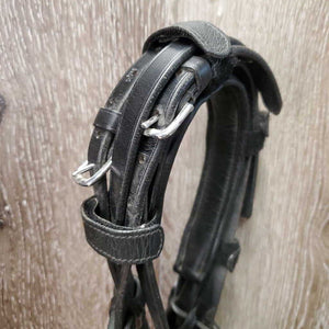 Rsd Padded Monocrown Dressage Double Bridle, crank, bling, thick rubber lined reins *vgc, mnr dirt, scrapes & residue, folded buckle guard